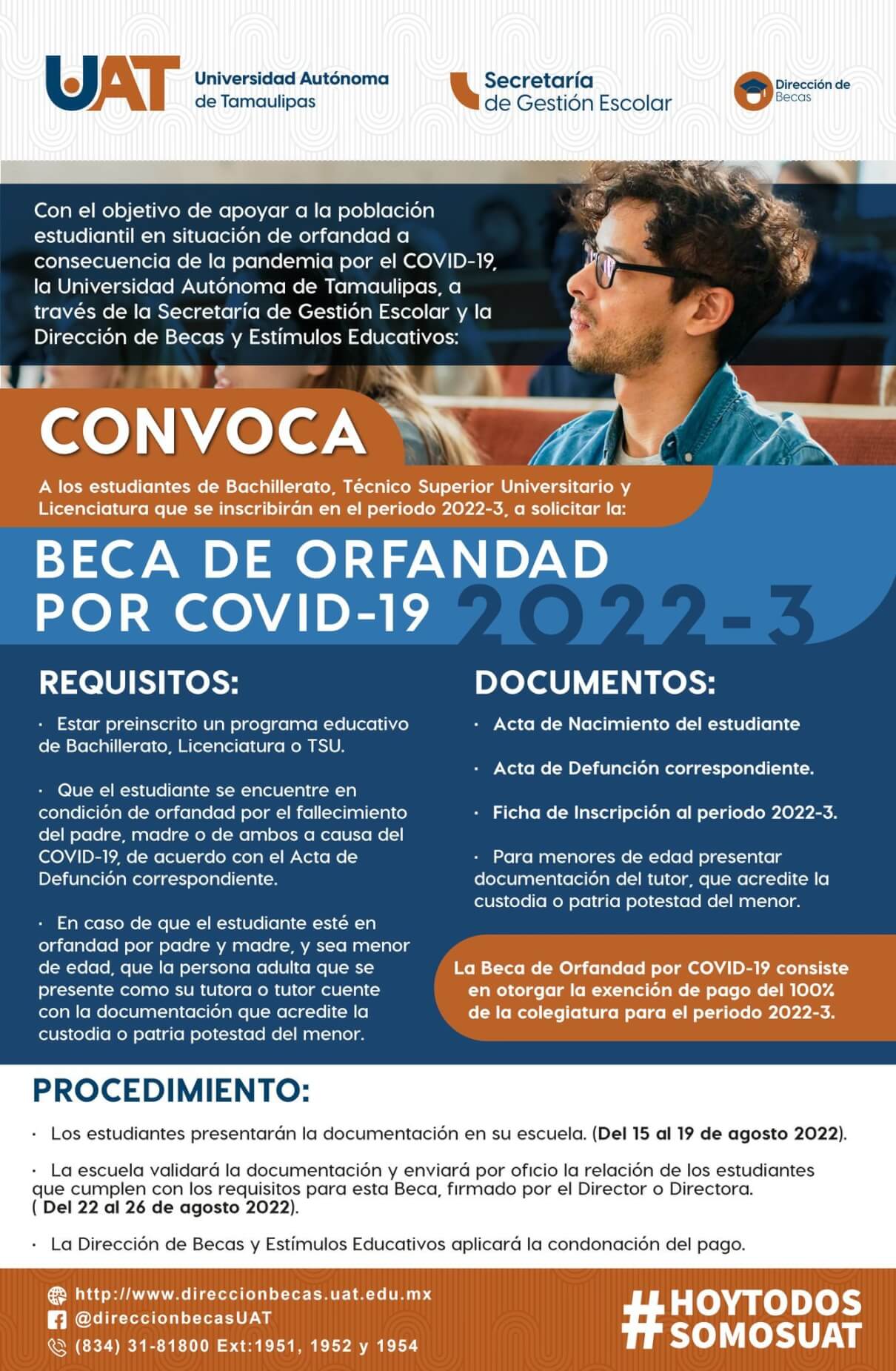 Ofrece UAT a sus estudiantes la beca de orfandad por Covid-192